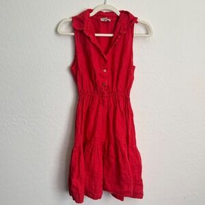 Le Ragazze Italy Red 100% Linen Sleeveless Tiered Mini Shirt Dress Sz M Minimal